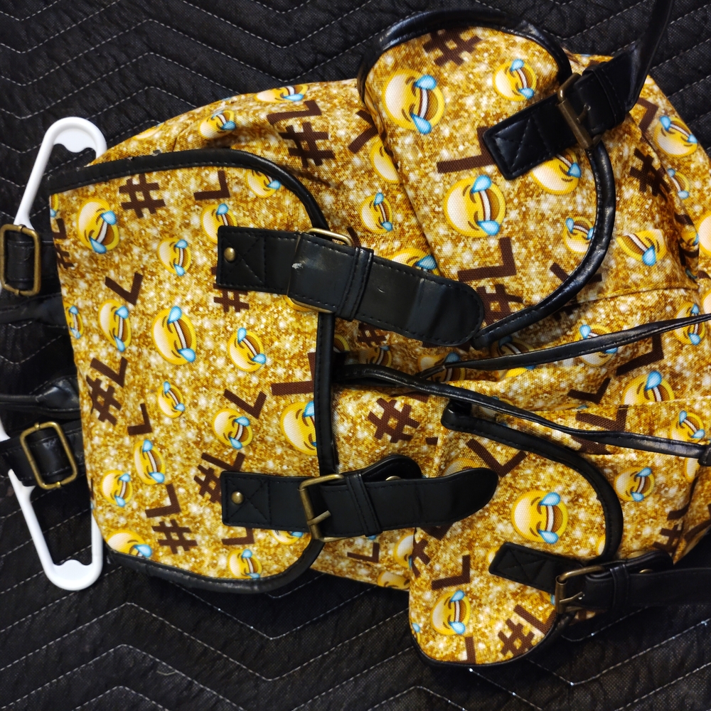 Emoji Print Backpack with Black Straps